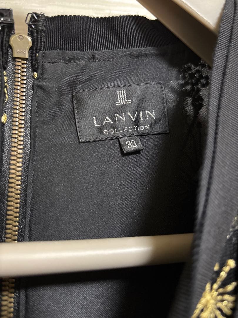 【美品】ランバン刺繍レース ワンピース 38 美品 ブラックドレス