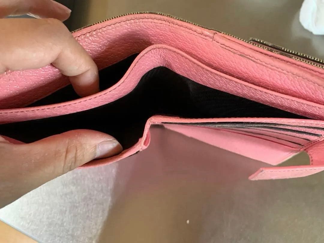 GUCCI 二つ折り財布 ベージュ ピンクGGキャンバス/レザー