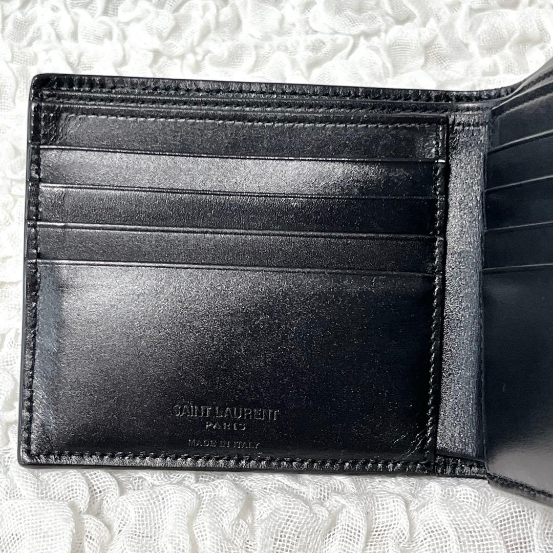 希少✨美品✨サンローラン　二つ折り財布　コンパクト　札入れ　ブラック　黒　ロゴ