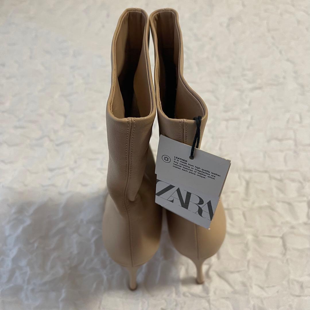ZARA ザラ 本革 リアルレザー スティレットヒール ブーツ 39 ベージュ