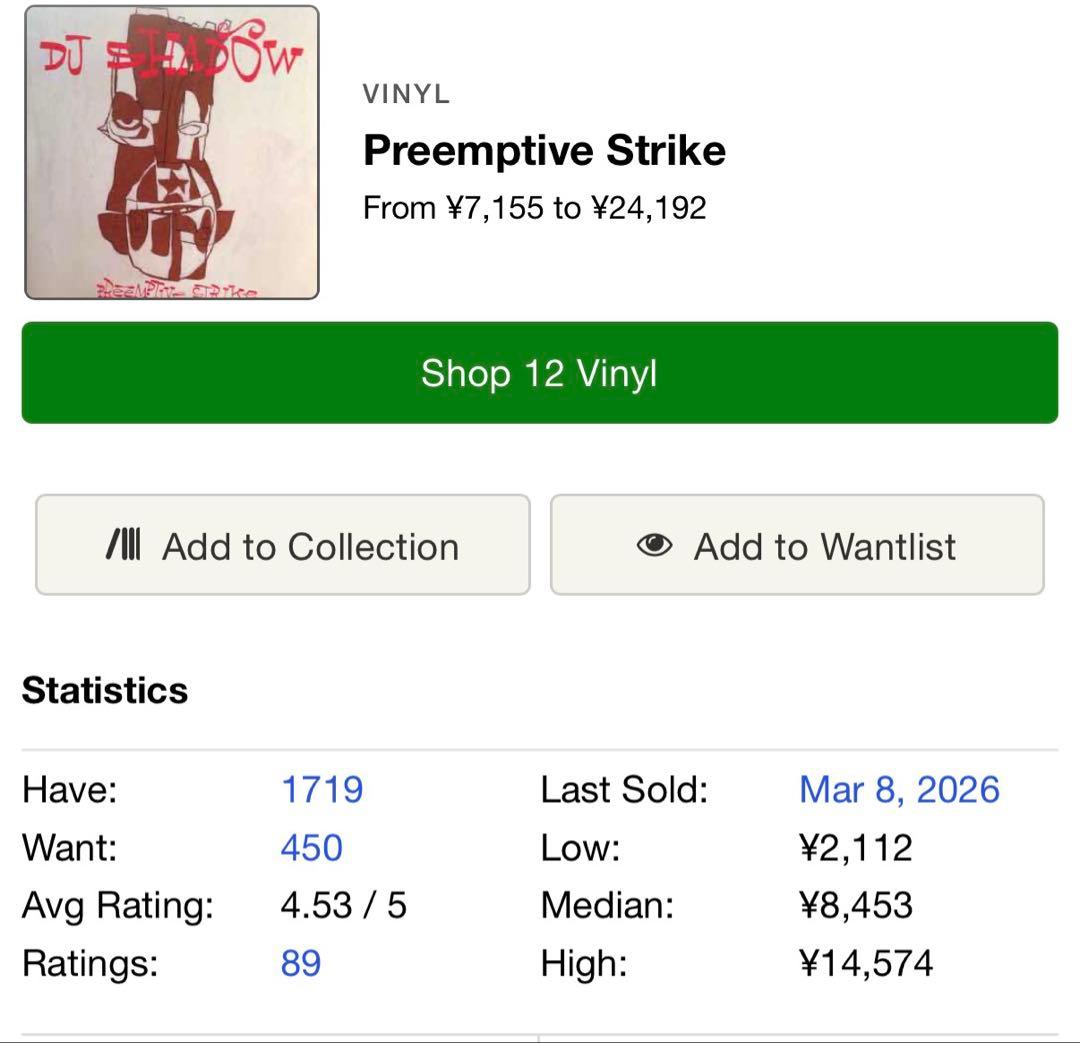 洋楽 DJ Shadow Preemptive Strike 2LP Reissue