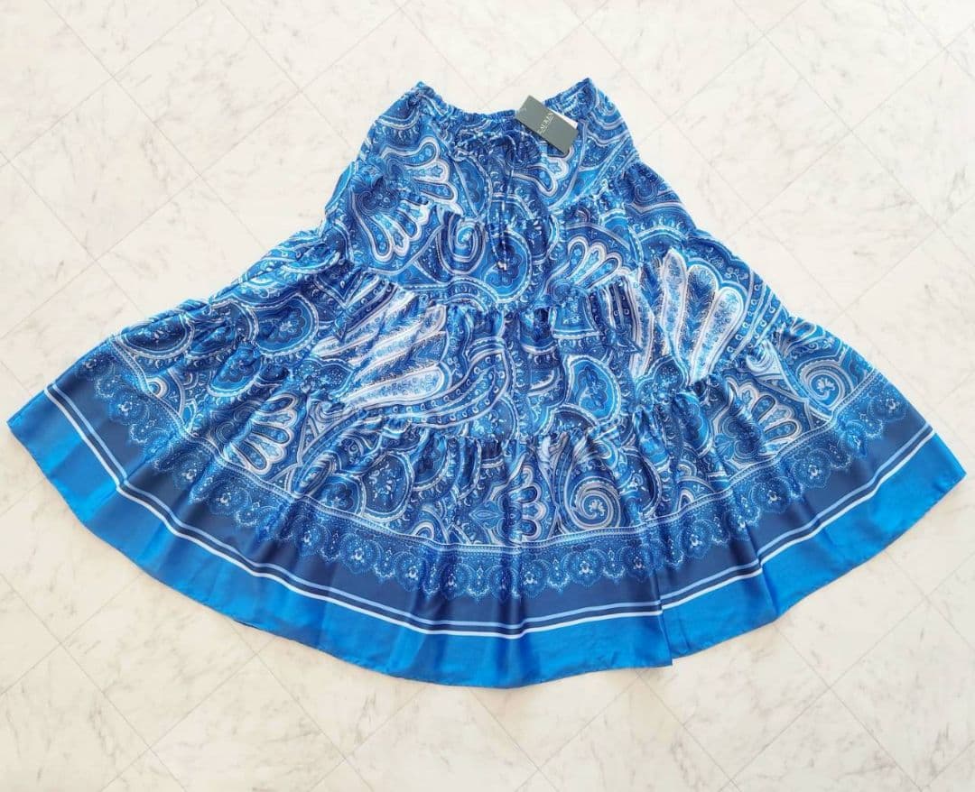 新品 LAUREN RALPH LAUREN ペイズリー マキシ スカート 青
