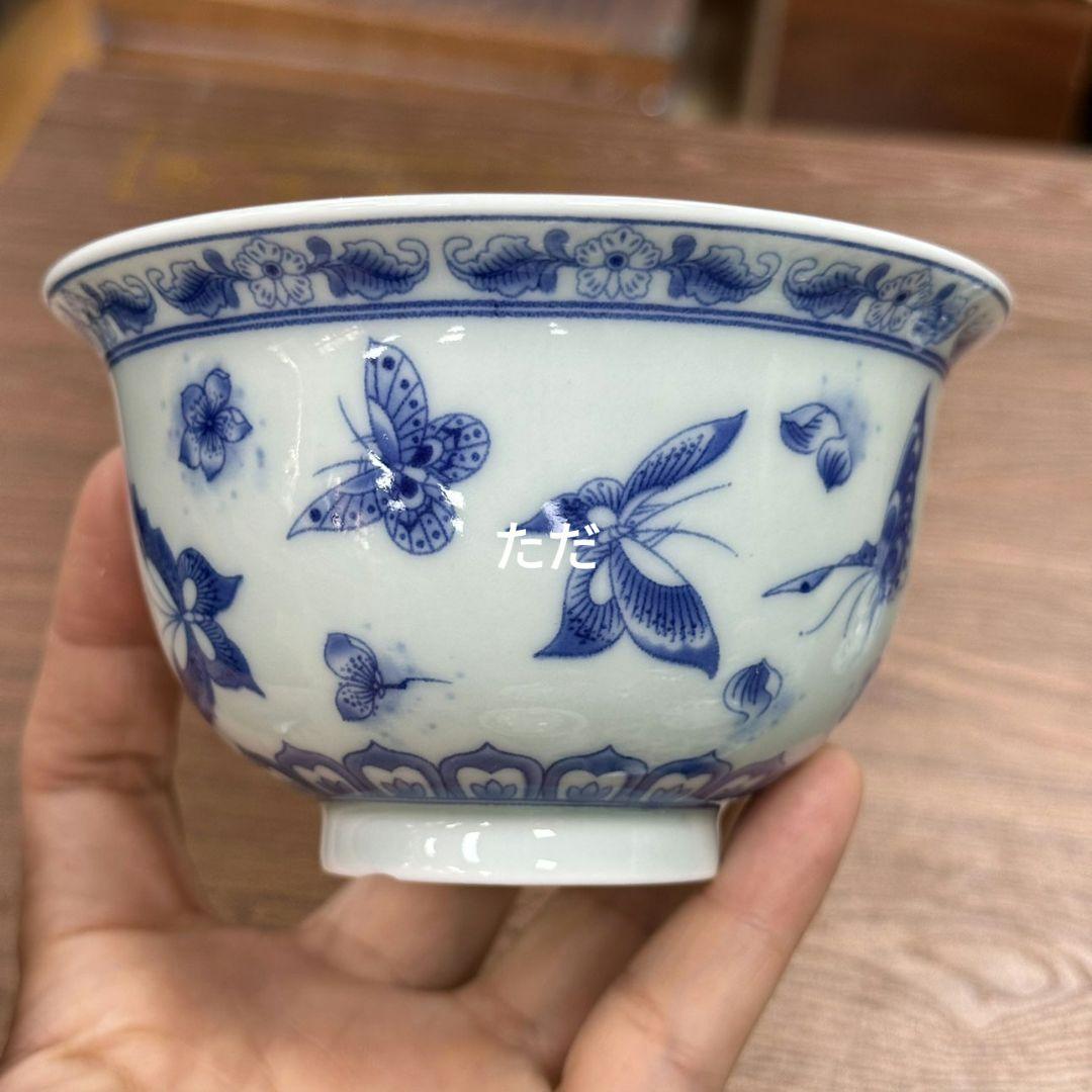 景徳鎮 青花磁胡蝶三才蓋碗 茶碗 煎茶器 茶道具 新品未使用