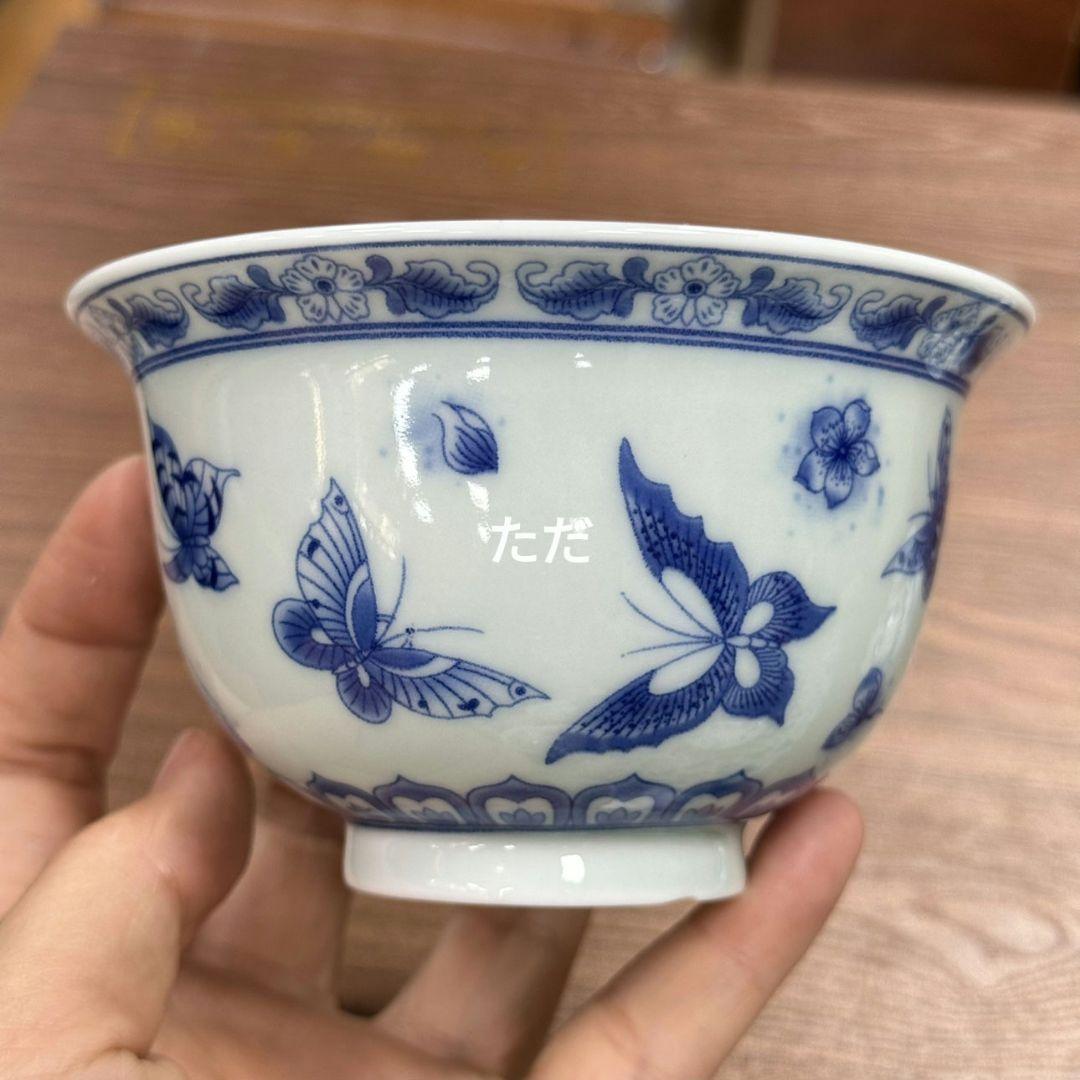 景徳鎮 青花磁胡蝶三才蓋碗 茶碗 煎茶器 茶道具 新品未使用