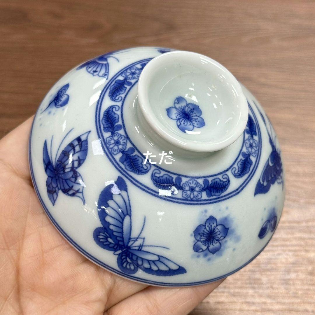 景徳鎮 青花磁胡蝶三才蓋碗 茶碗 煎茶器 茶道具 新品未使用