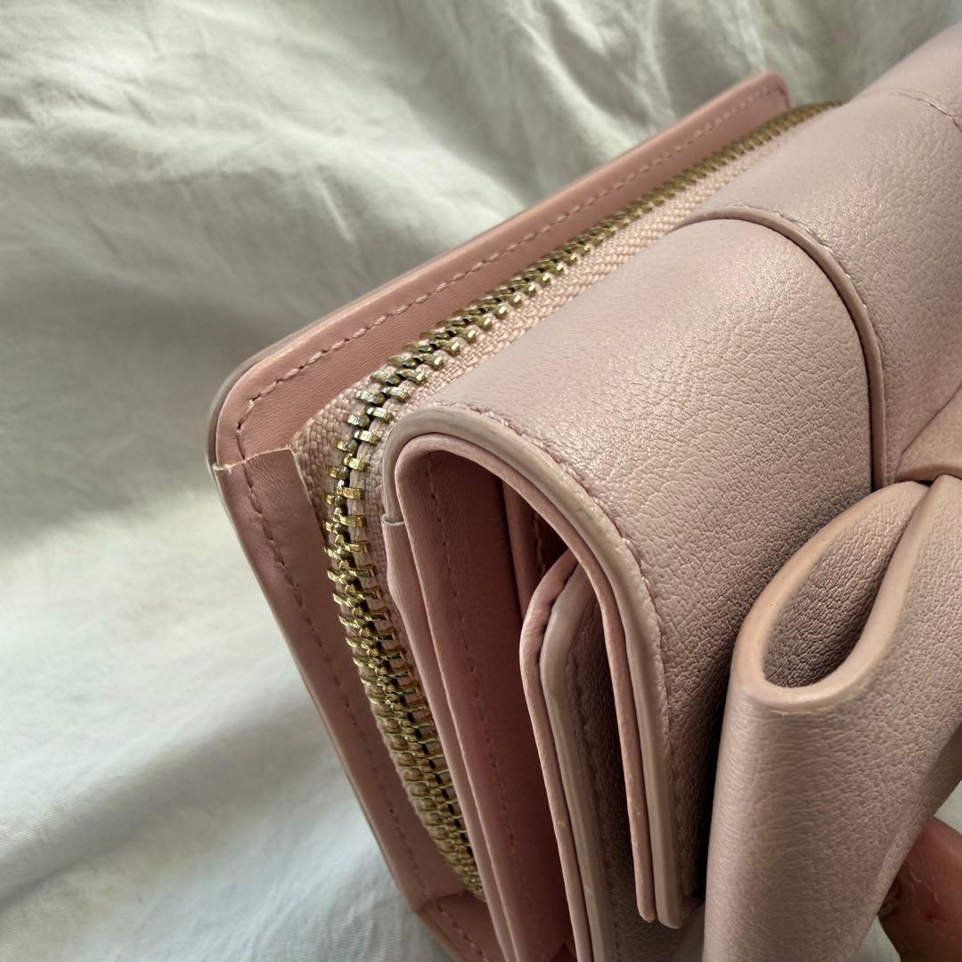 Maison de FLEUR リボン三つ折り財布 ピンク ウォレット 箱付き