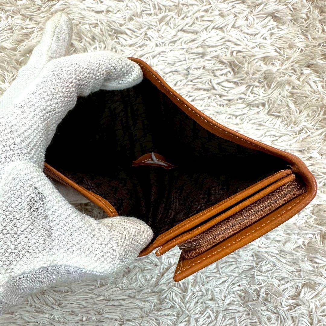【美品】クリスチャンディオール 二つ折り財布 キャメル D金具