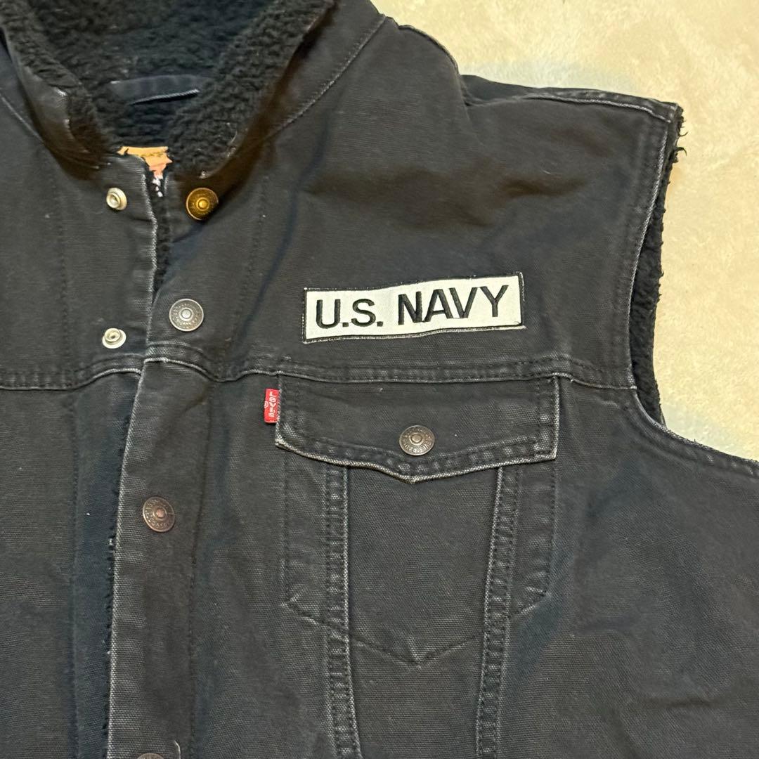 \"Levi’s U.S.NAVY ワッペン ボアベスト XL 黒 希少 \"