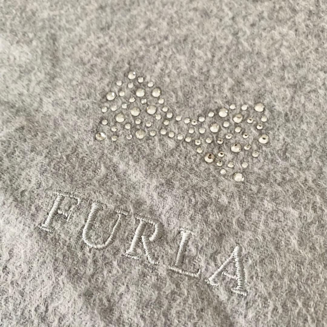 【FURLA】フルラ　マフラー　ショール　グレー　ラインストーン　リボン　新品