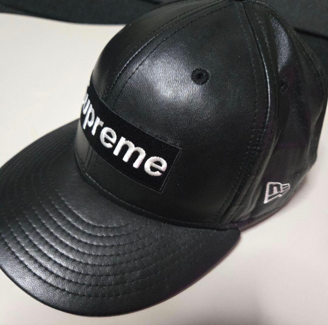 Supreme ブラックレザー キャップ 59FIFTY