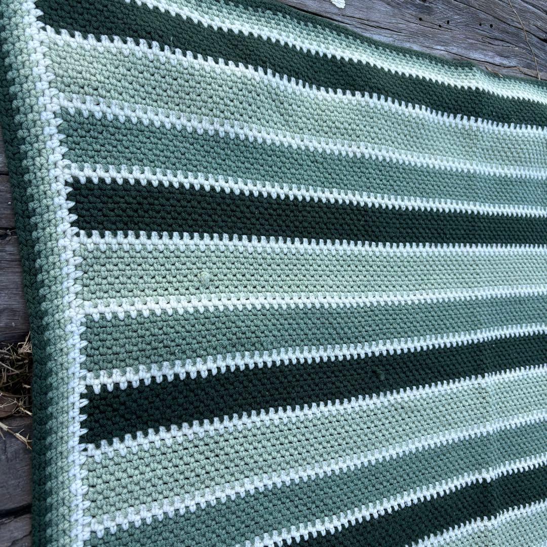 専用【USA vintage】 グラニーブランケット ボーダー グリーン