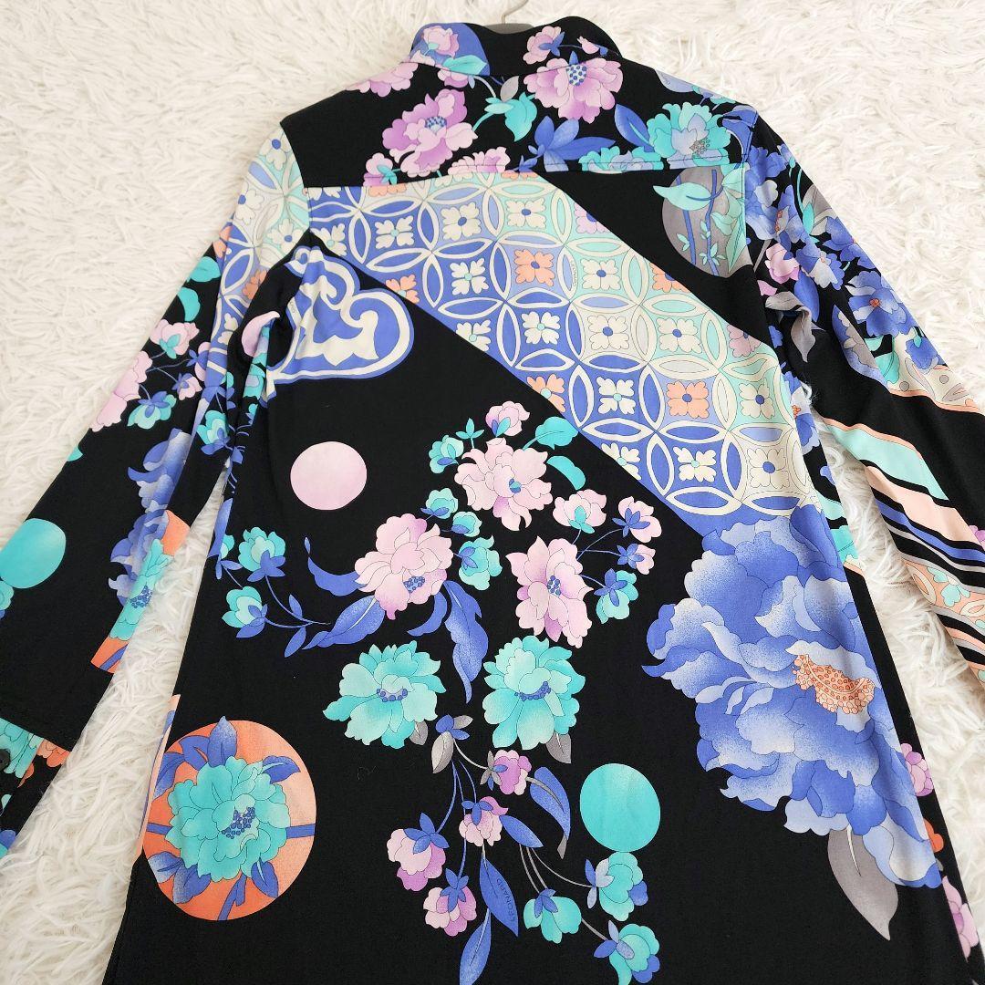 【新品級】レオナール LEONARD カンカン素材 シャツワンピース ロング S