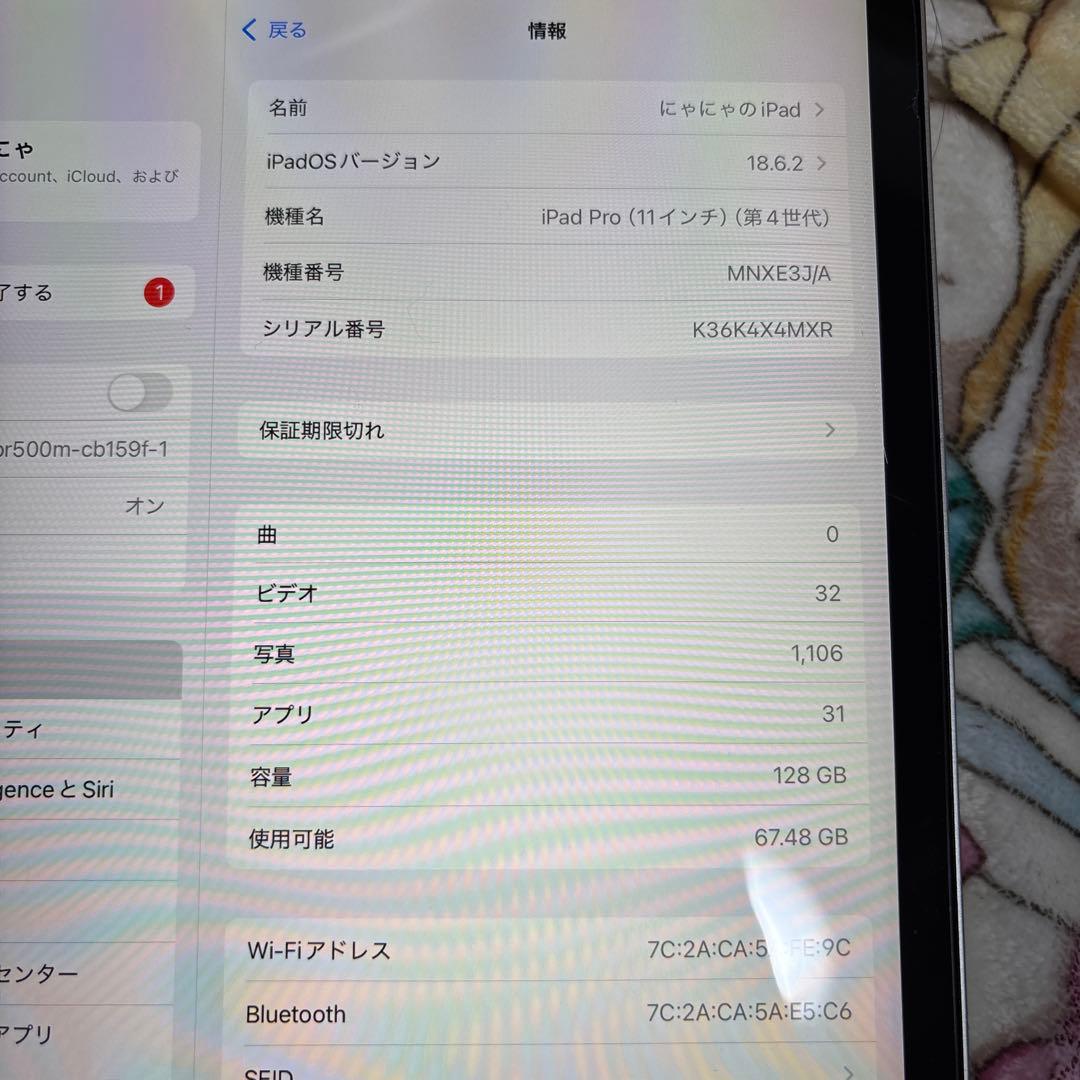 【21時まで値下げ中】iPadPro 11インチ 4世代 128GB 容量89%