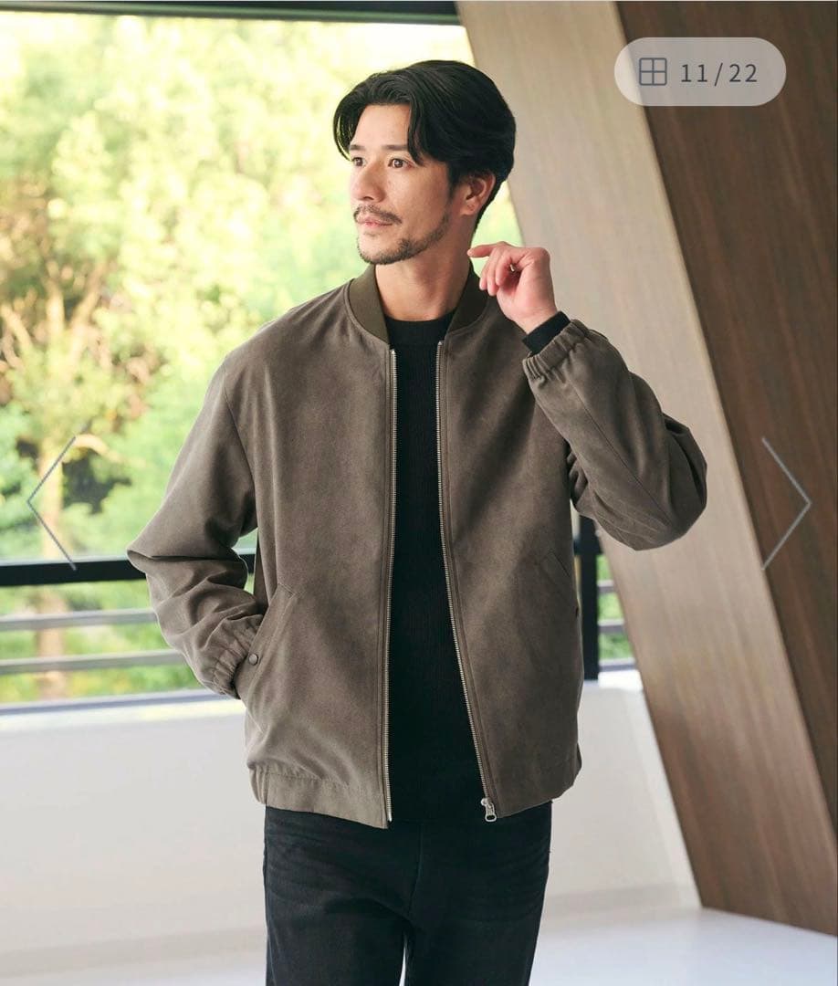 【WEB限定 WARDROBE SMART】スエードライク リブ ブルゾン完売品