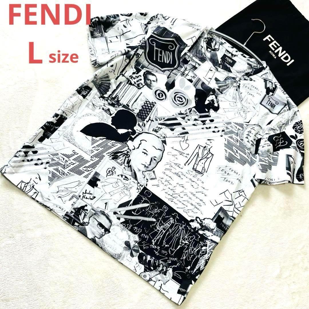 【極美品】 フェンディTシャツ L カールラガー コラージュプリント 半袖 白黒