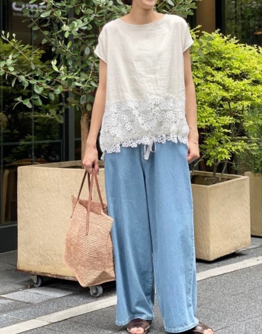 BEARDSLEY ビアズリー 裾レース ブラウス リネン ブラウス　カットソー