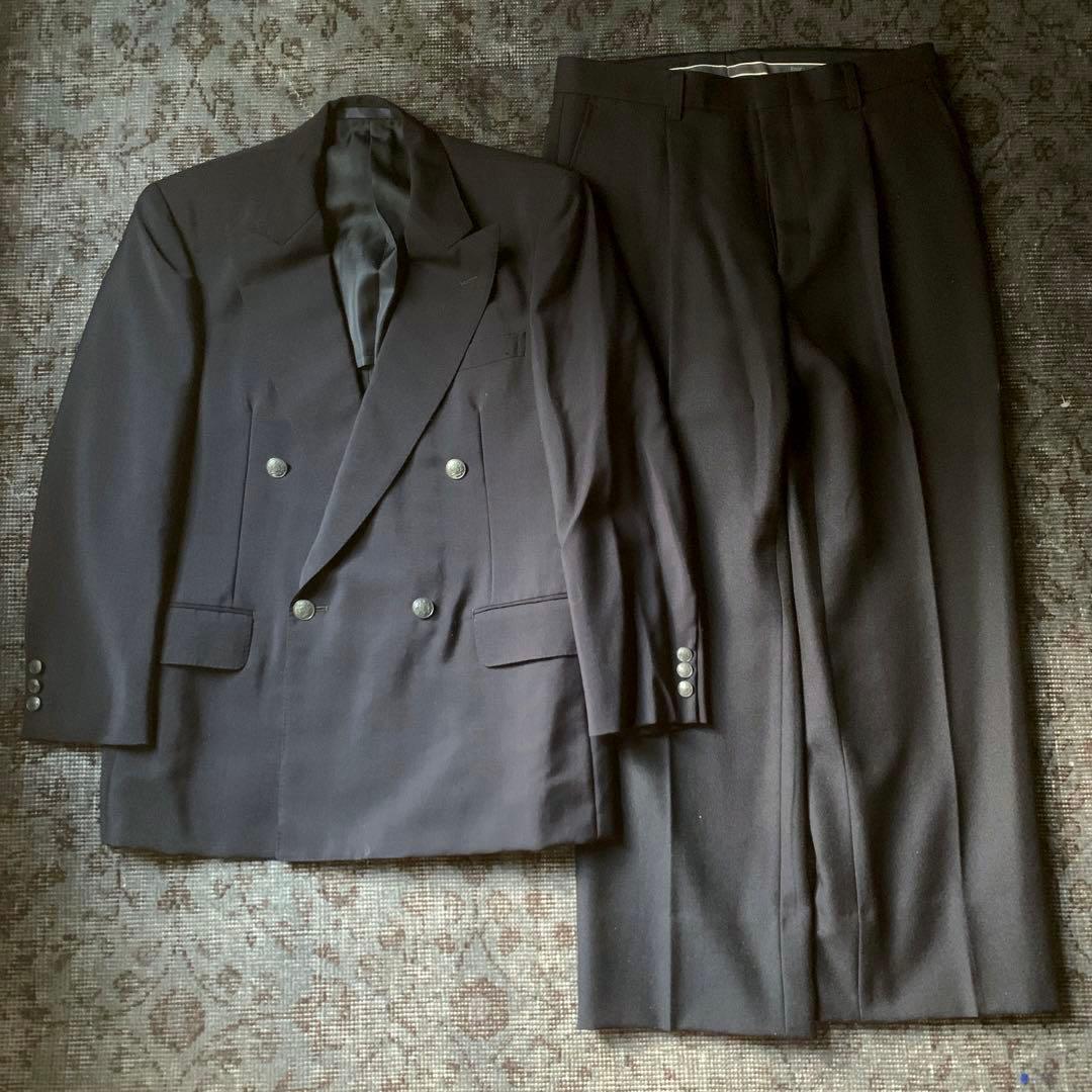 希少 3P ダブルスーツ スリーピース ネイビー 90s 大人気 モヘア 古着