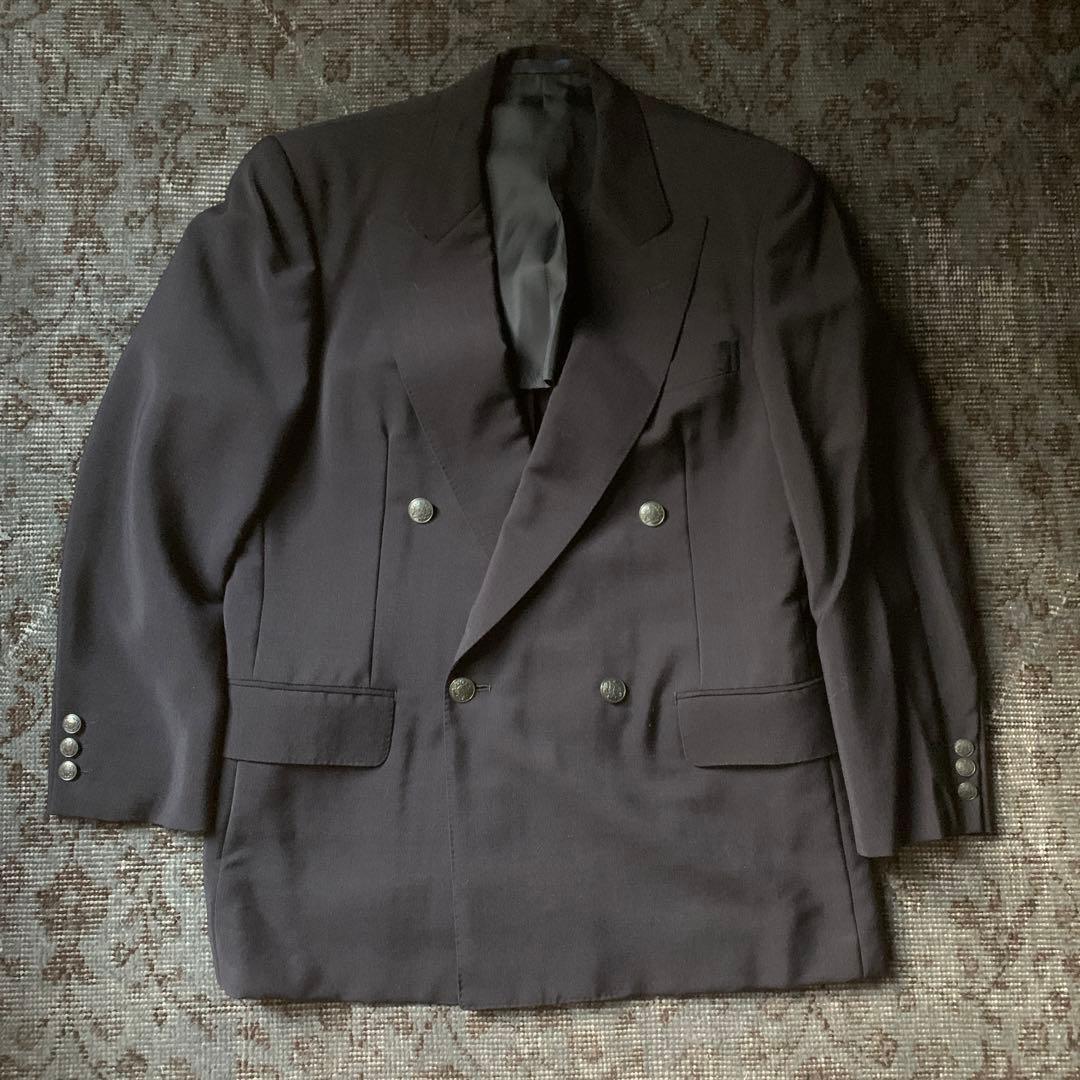 希少 3P ダブルスーツ スリーピース ネイビー 90s 大人気 モヘア 古着