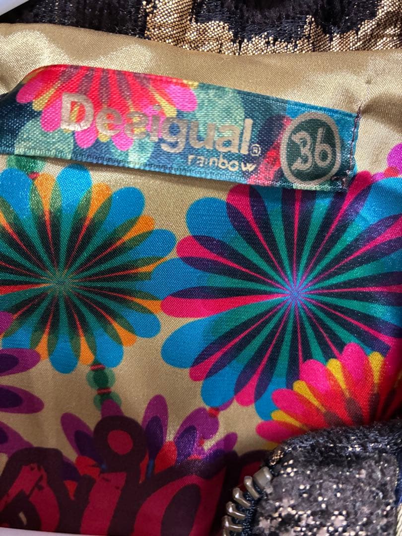 美品✨Desigualデシグアル 薔薇 パイソン ファー 個性派ロングコート派手