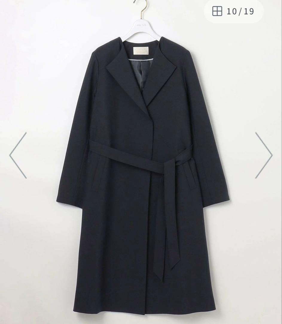 【moco】ネイビー ベルト付きロングコート　anySiS