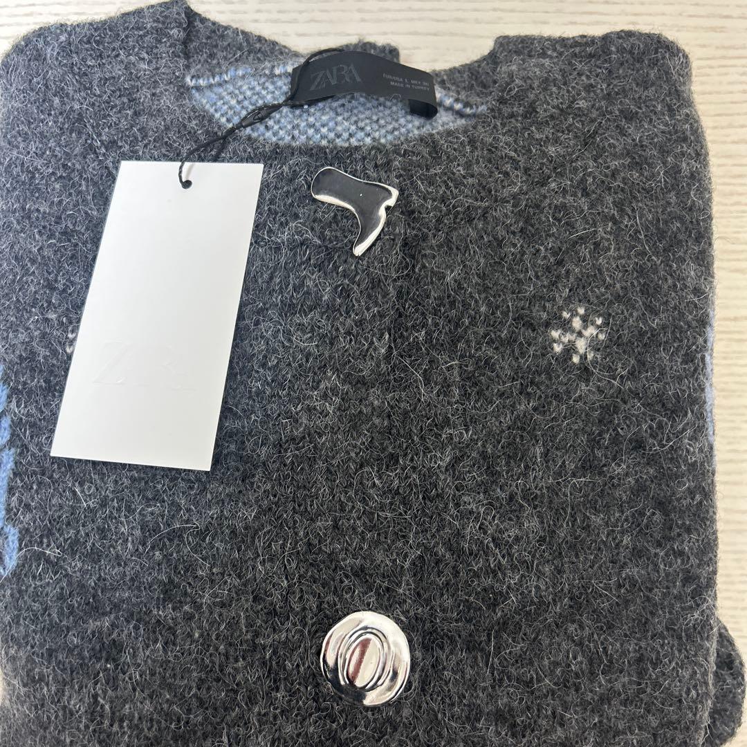 完売品 ZARA ジャカードニットボタンカーディガン Mサイズ新品タグ付き
