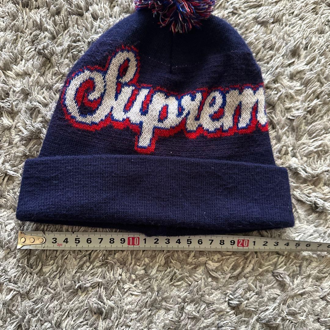 Supreme ニット帽 ボンボン ネイビー　ニットキャップ　紙タグ　usa製