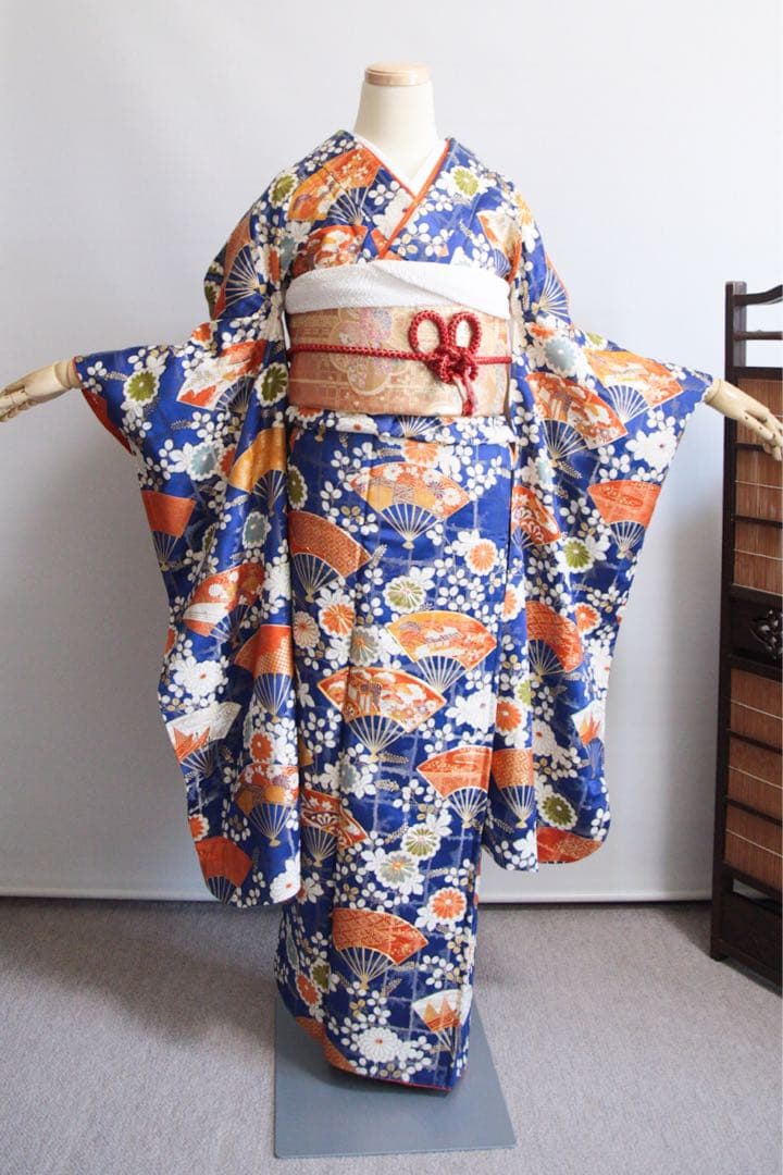 振袖フルセット 青 白 駒刺繍 金彩 正絹 成人式 前撮り