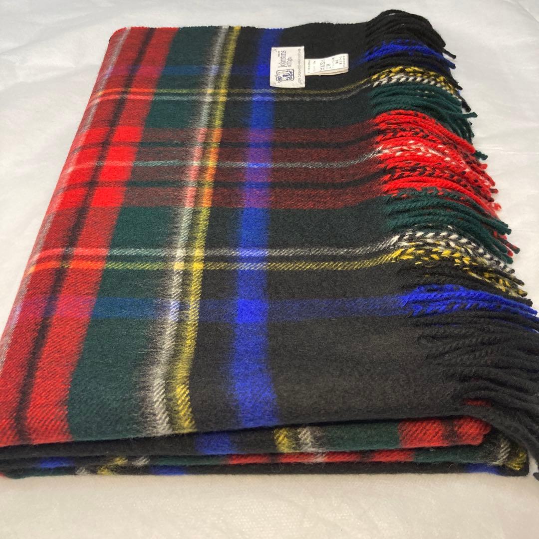 極美品 ジョンストンズ カシミヤ100％ 大判 ブラックスチュワート 国内正規品