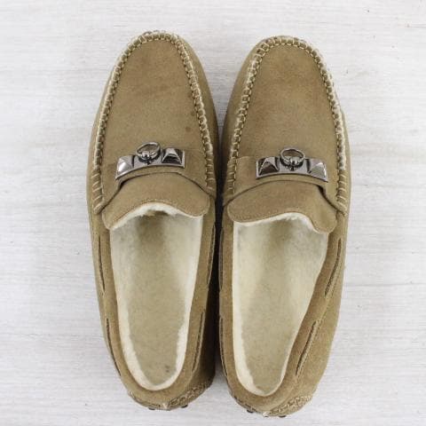 ◇HERMES ローファー モカシン コリエド ベージュ スエード ムートン