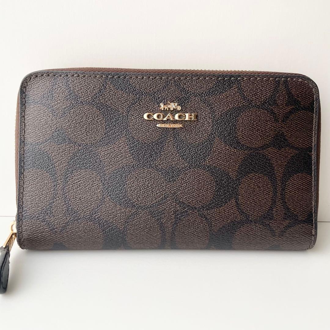 コーチ COACH 折り財布 シグネチャー ミディアム ジップウォレット 茶
