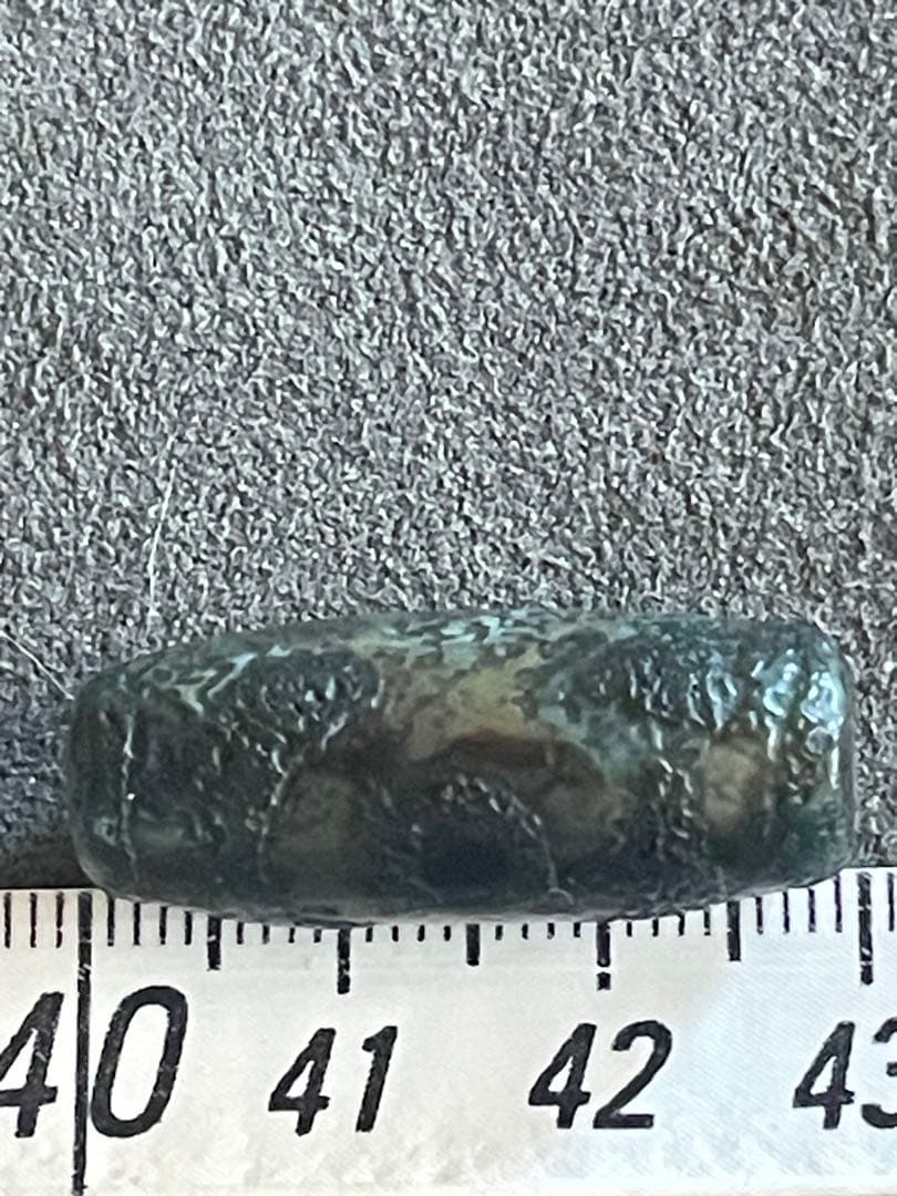 チベット虎牙3眼天珠　エッチド技法染　出土系