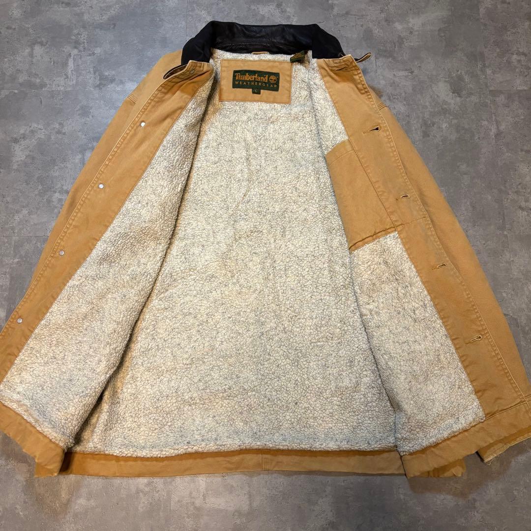 【極暖】90s オールド Timberland ワークジャケット レザー襟 ボア