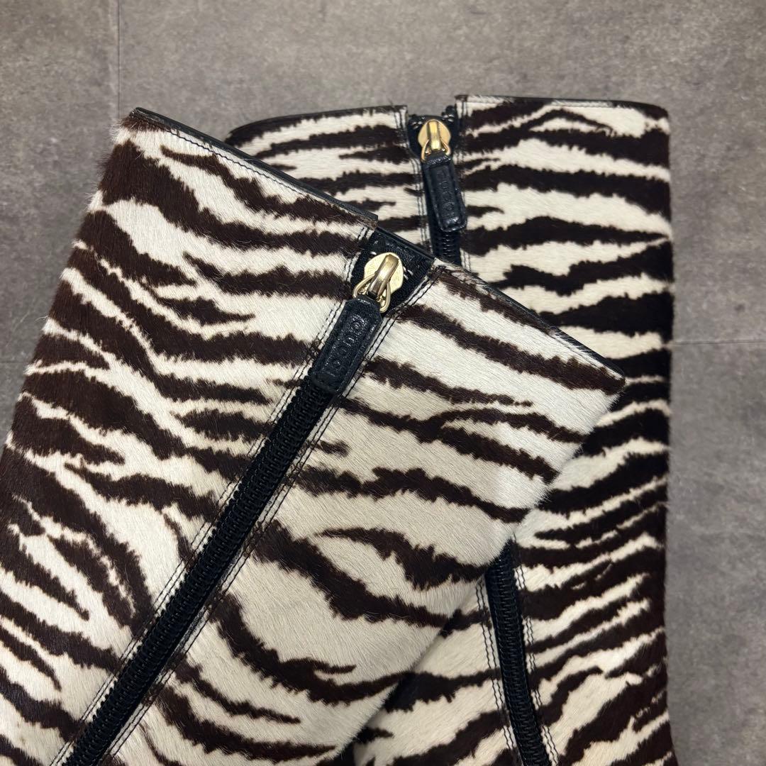 【美品】GUCCI ブーツ ハラコ ゼブラ柄
