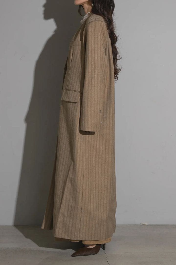 新品 andrea&co. ストライプノーカラーコート コート タグ付き