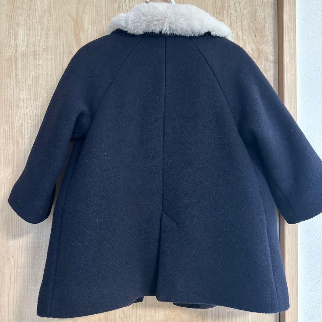 ジャカディ　ボア襟コート　ネイビー　24M 88cm