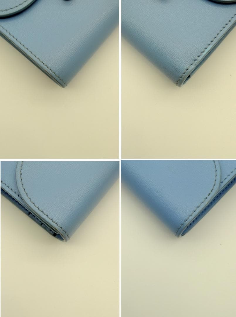 極美品 付属品完備 CELINE トリオンフ 三つ折り財布 ブルー 水色