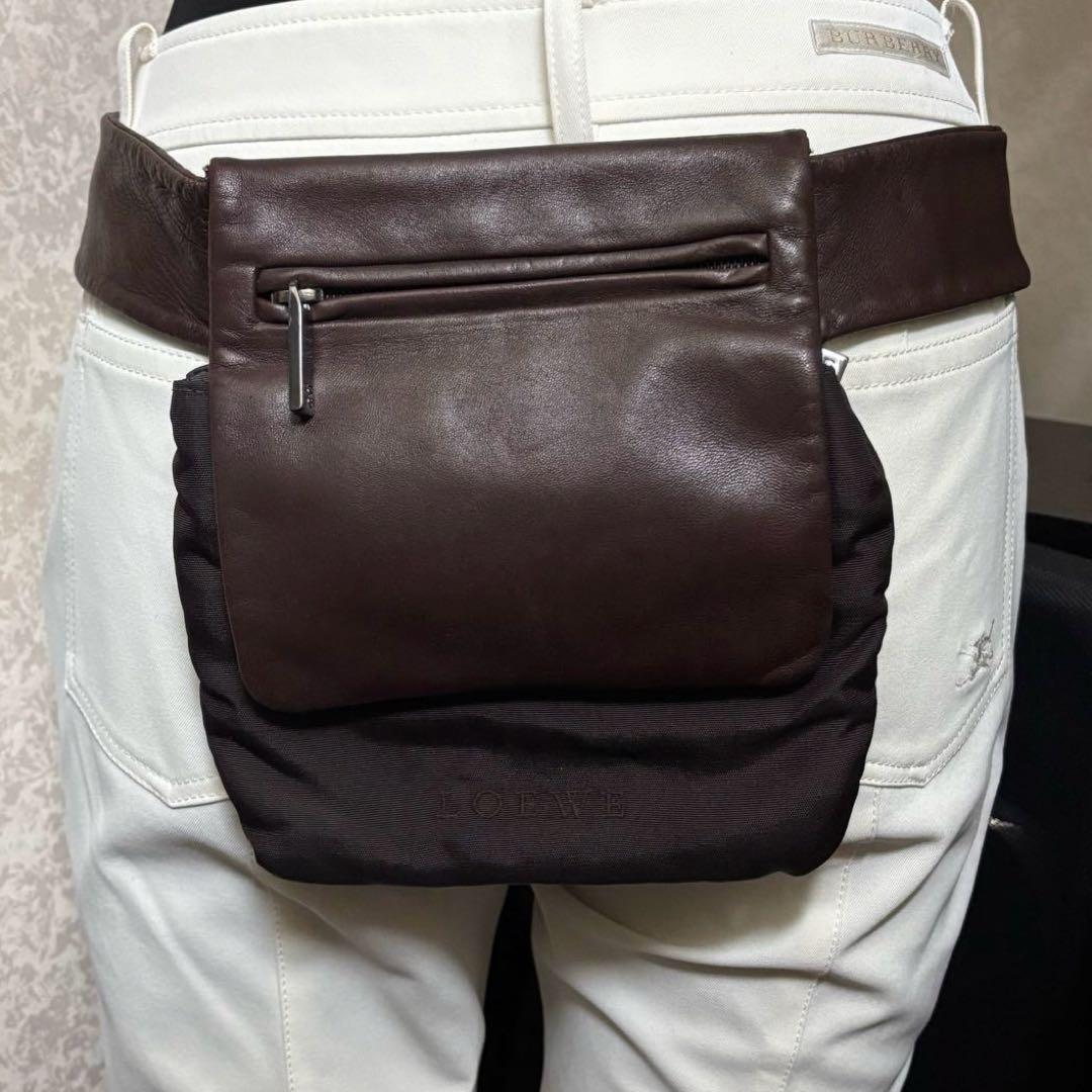 LOEWE☆ナイロンキャンバス＆ナッパレザー ヒップバッグ！ウエストバッグ！