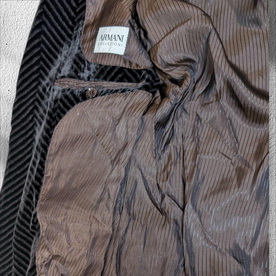 ARMANI COLLEZIONI ベロア ジャケット シェブロン柄 48 L