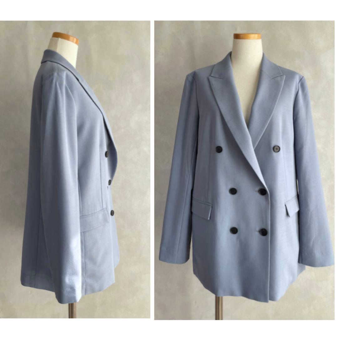 極美品✨アイシービー　L サイズ4 ストレッチダブルブレストジャケット　ブルー