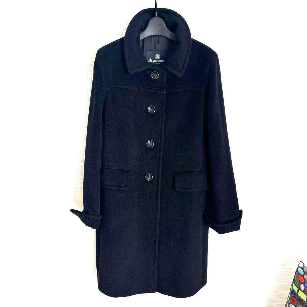 Aquascutum アンゴラ62% ステンカラーコート 8（M）ブラック