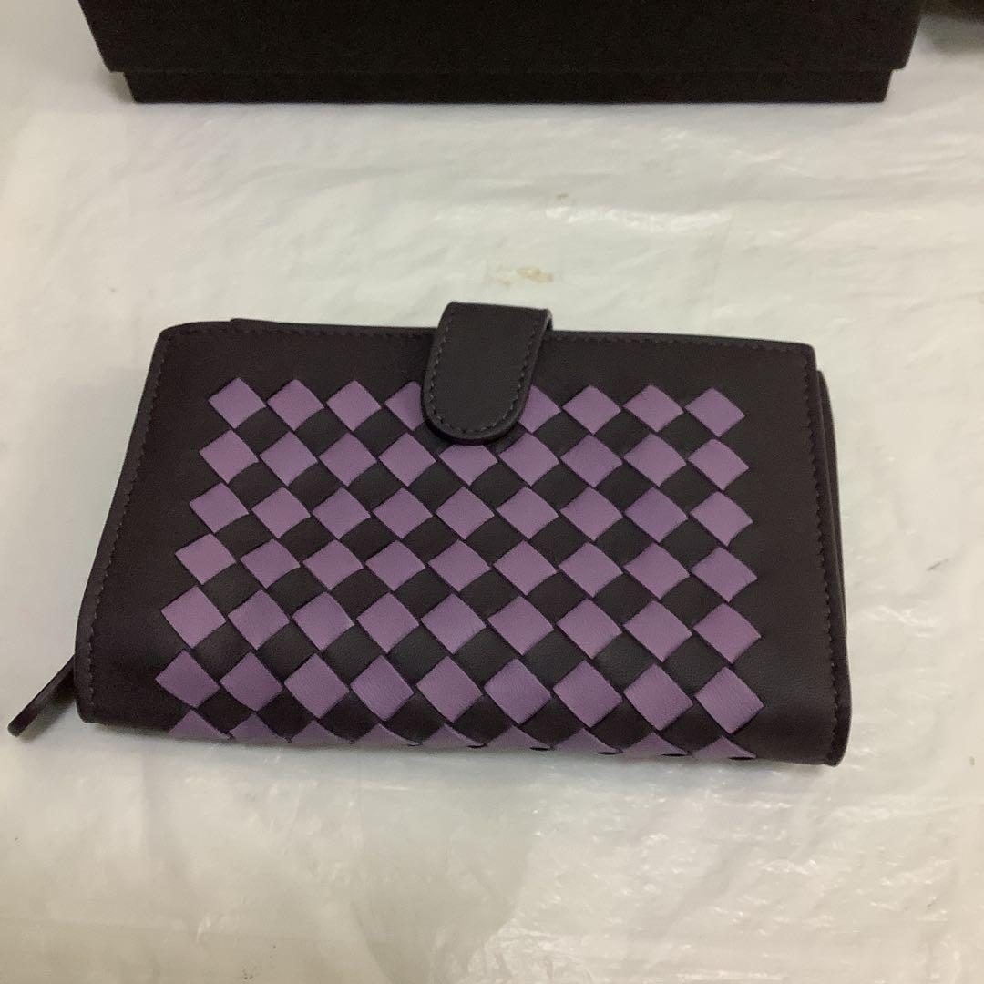7605⑥BOTTEGA VENETA 二つ折り財布 紫と黒　ボッテガヴェネタ