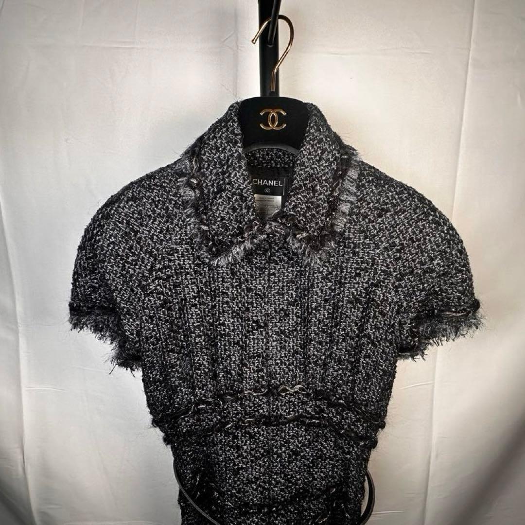 CHANEL カメリアボタンラメツイード　ワンピース　CHANELベルト付き