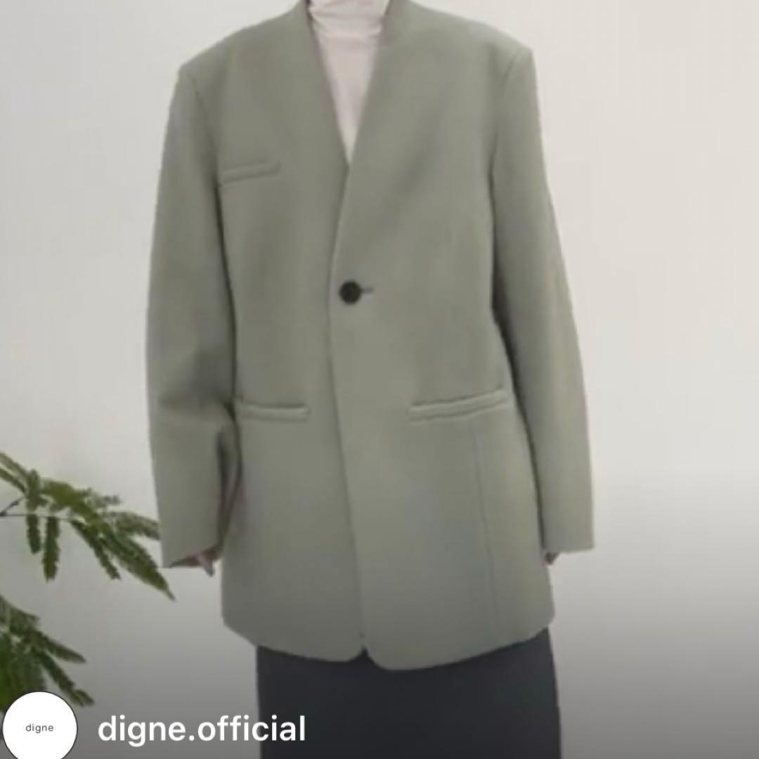 digne collarless jacket coat モスグリーン