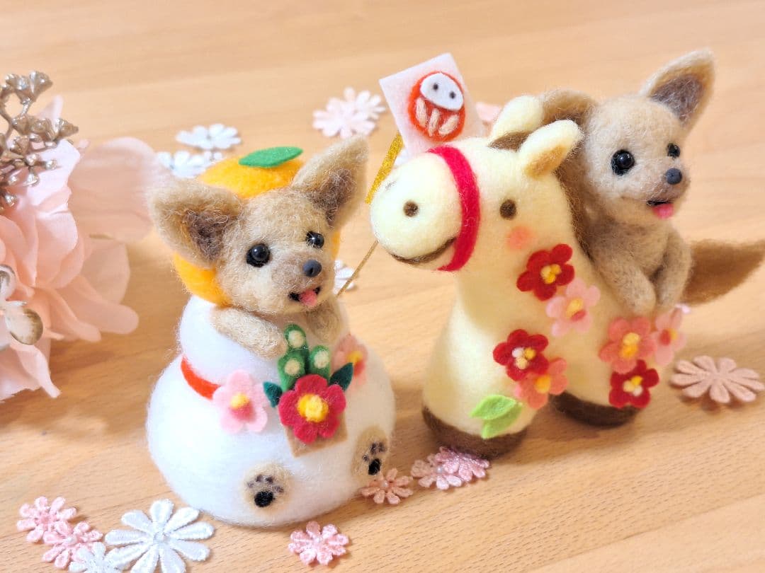 まふら✨正月 午年ヨークシャーテリア✨羊毛フェルト ぬいぐるみ 犬ヨーキー