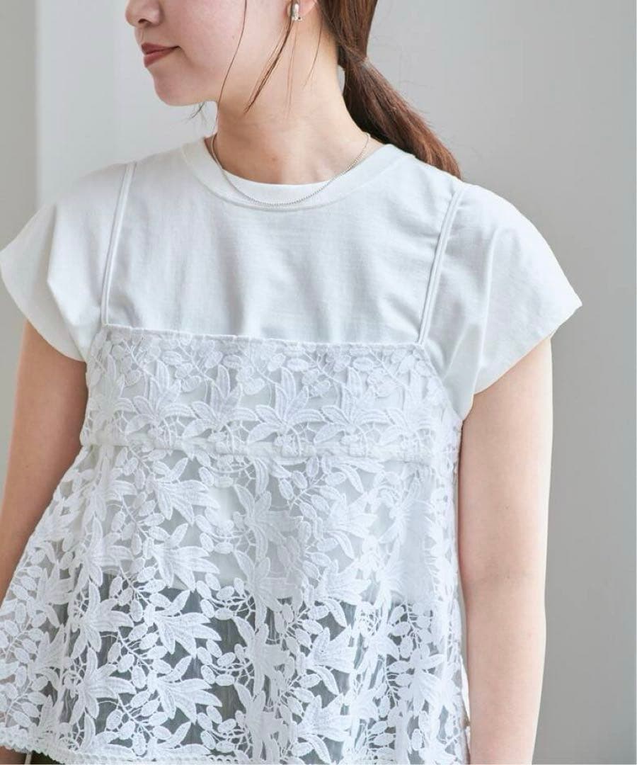 【美品】IENA レースショートキャミソール　イエナ　刺繍　白