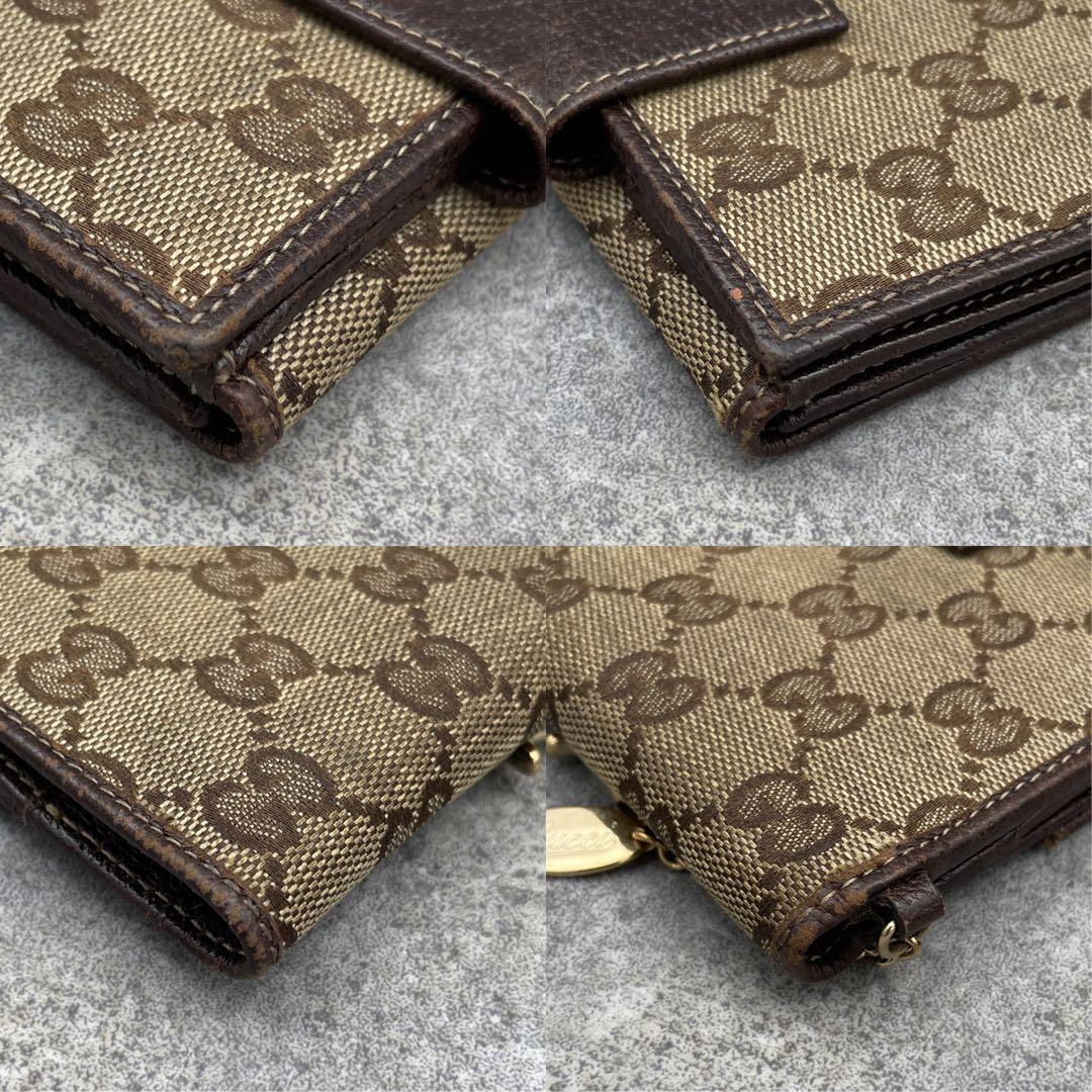 【微美品】GUCCI　グッチ　折り財布　キャンバス　GG総柄　チャーム付き