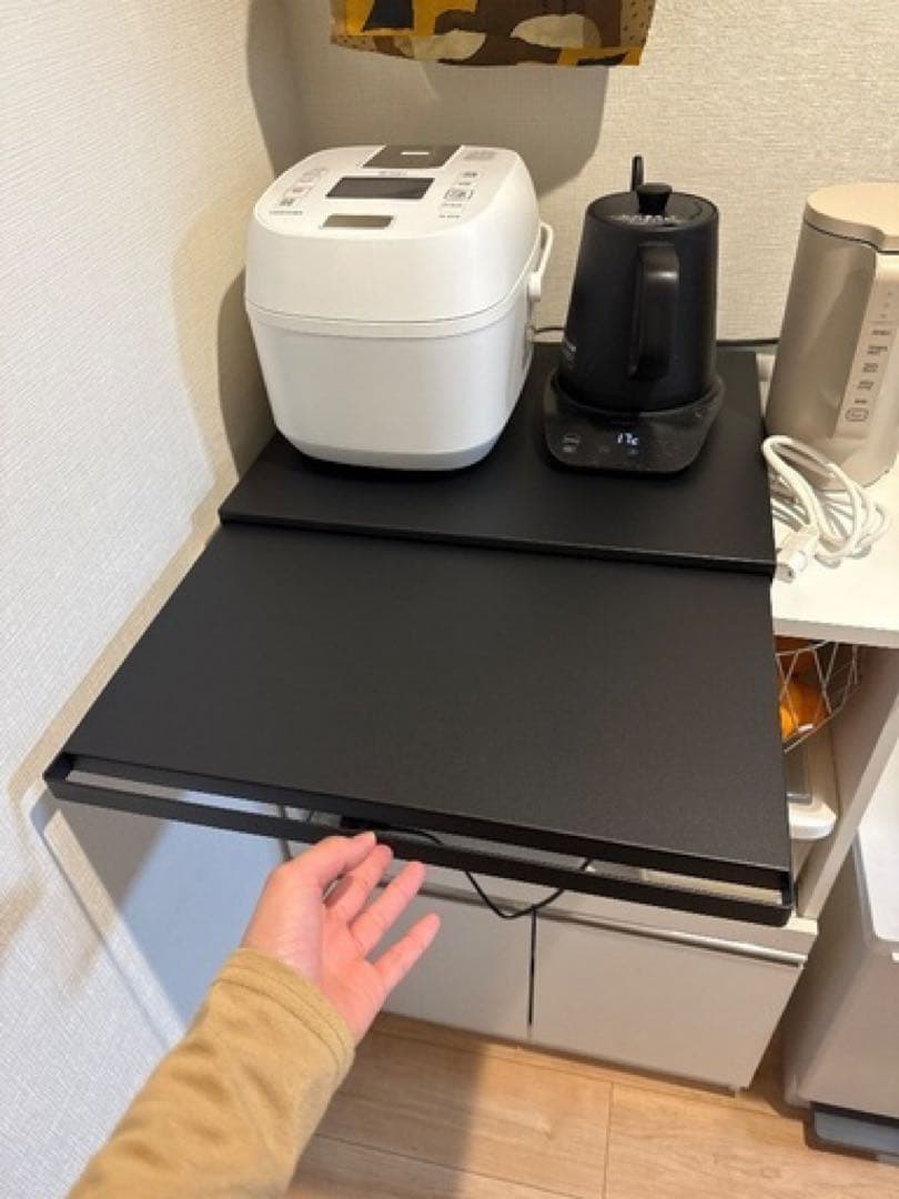 ※ふーみん※ tower キッチン家電下スライドテーブル 黒