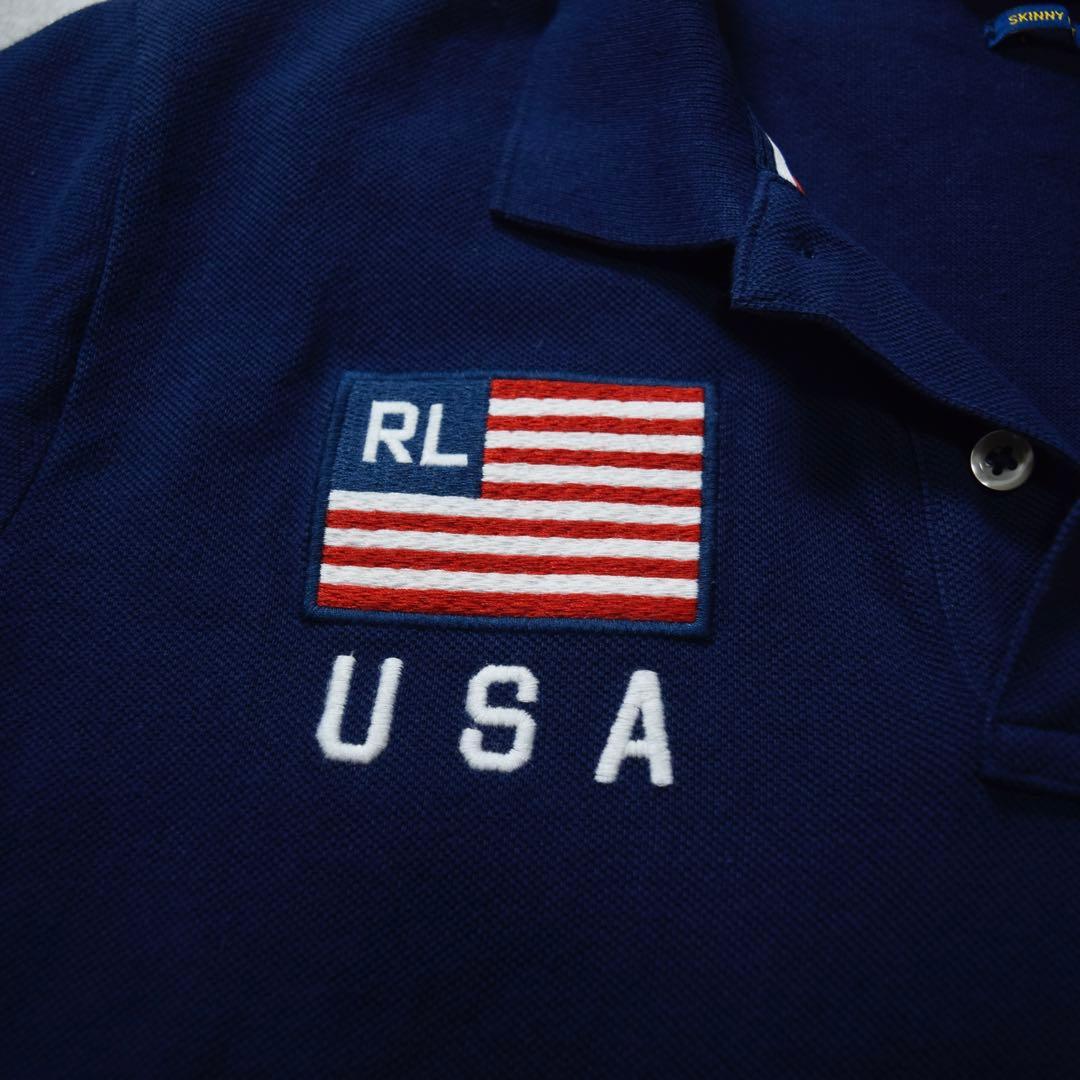 POLO RALPH LAUREN ビッグポニー 半袖ポロシャツ USA国旗 紺