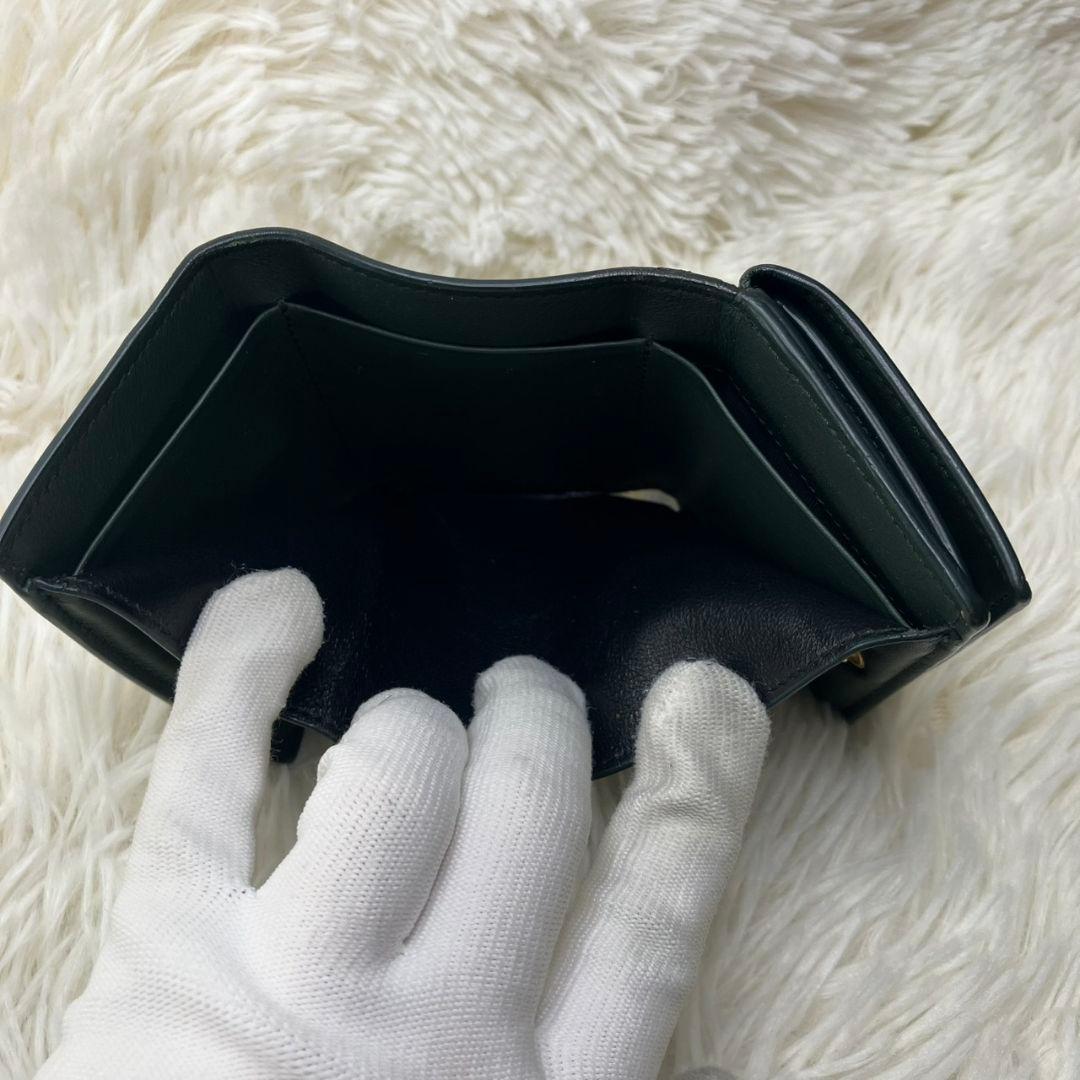 美品✨サンローランパリ 三つ折り財布 カサンドラロゴ YSL 本革 深緑 レア色