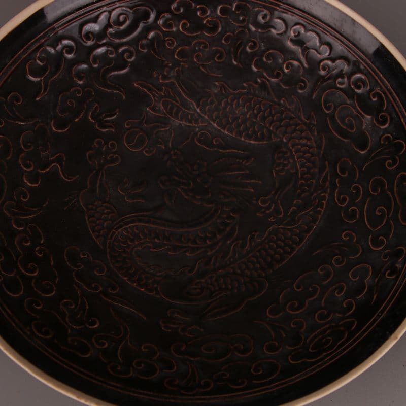 宋定窯彫刻竜紋盤 景徳鎮 陶磁器 装飾品 現代工芸品 美術品 置物